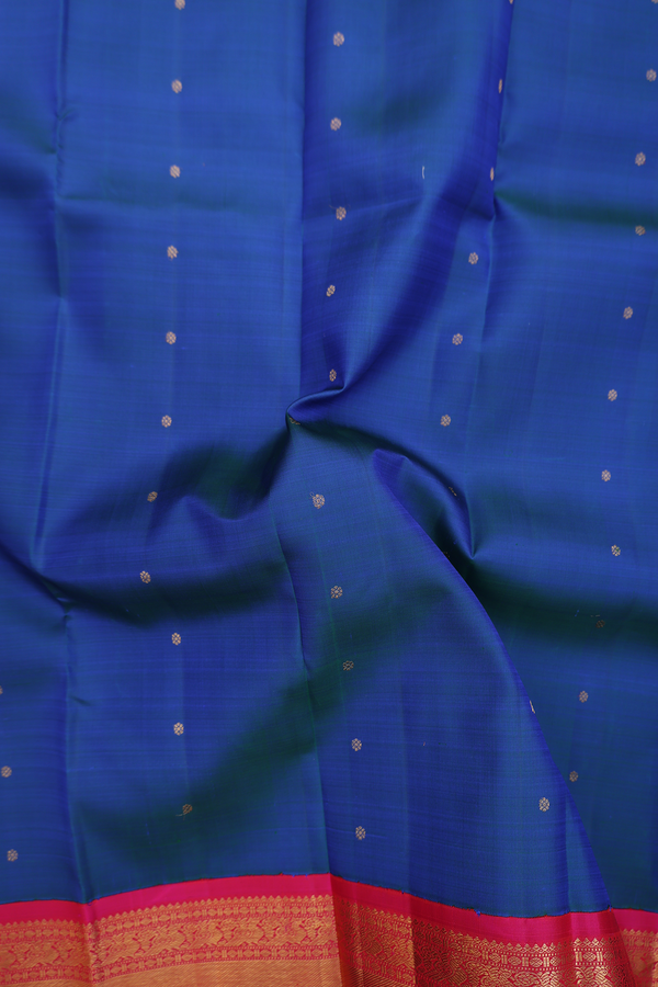 Kanchipuram Silk Saree In Prussian Blue With Floral Buttas