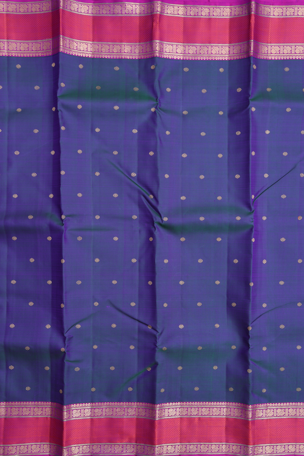 Kanchipuram Silk Saree In Prussian Blue With Floral Buttis