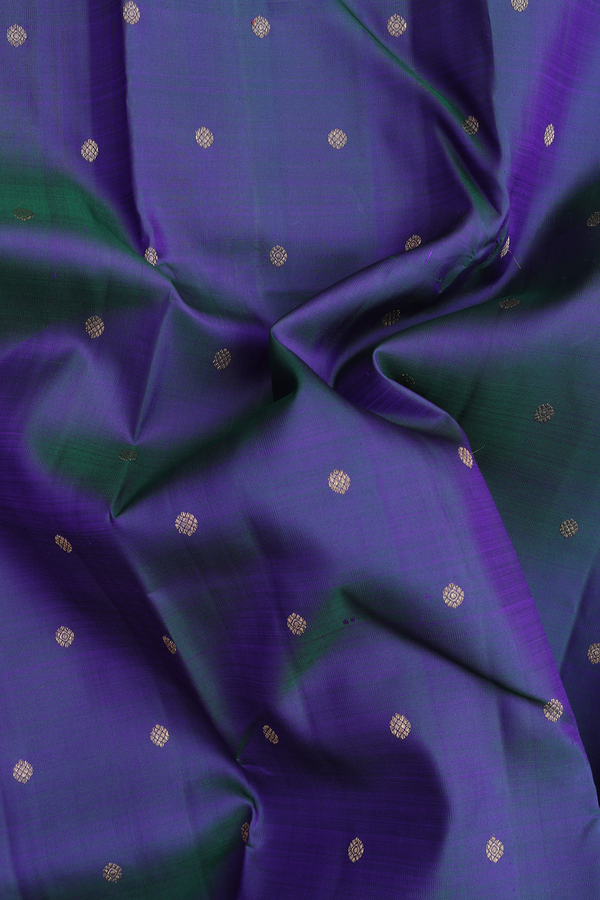 Kanchipuram Silk Saree In Prussian Blue With Floral Buttis