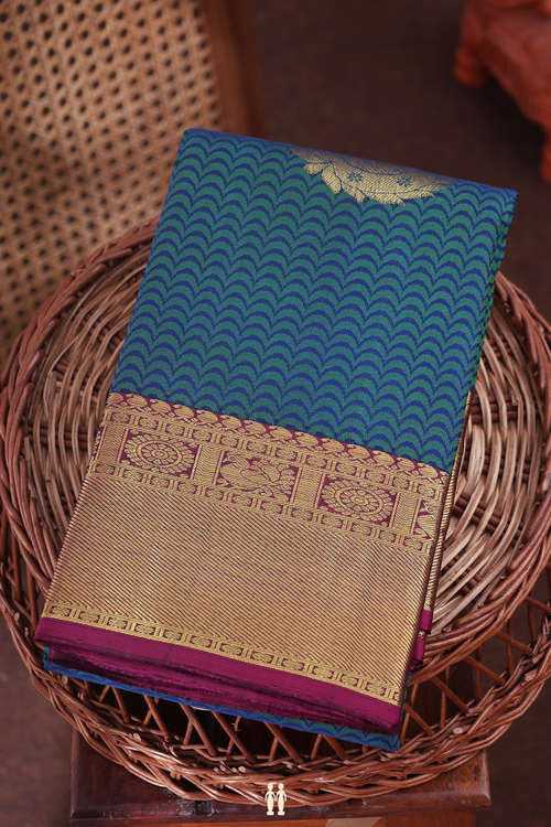 Kanchipuram Silk Saree In Prussian Blue With Jacquard Patter