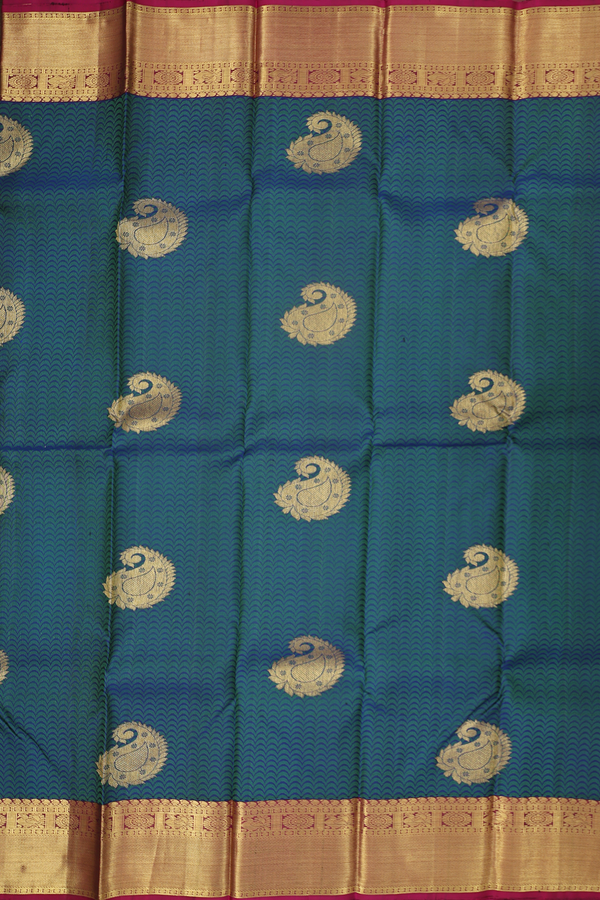 Kanchipuram Silk Saree In Prussian Blue With Jacquard Patter