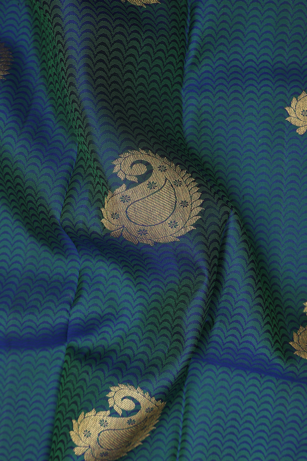 Kanchipuram Silk Saree In Prussian Blue With Jacquard Patter