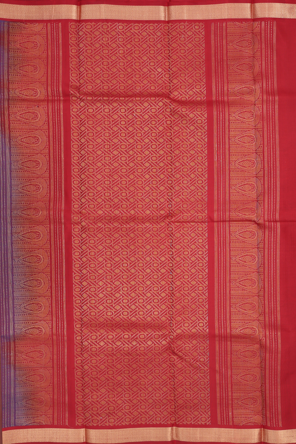 Kanchipuram Silk Saree In Prussian Blue With Paisley Buttas