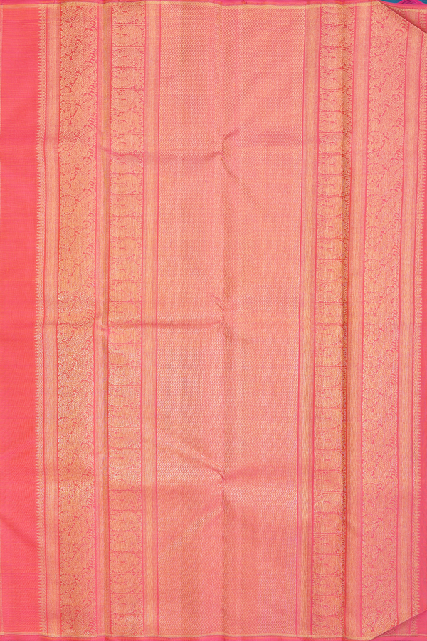 Kanchipuram Silk Saree In Prussian Blue With Peacock Buttas