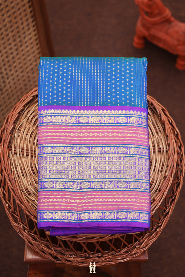 Kanchipuram Silk Saree In Prussian Blue With Stripes Design