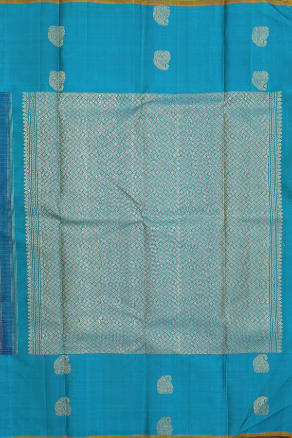 Kanchipuram Silk Saree In Prussian Blue With Stripes Design