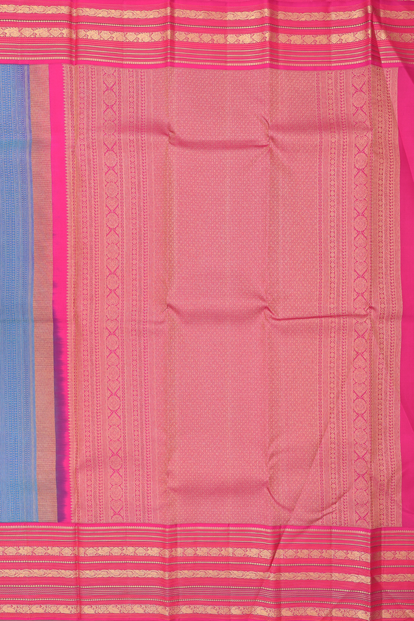Kanchipuram Silk Saree In Prussian Blue With Stripes Design