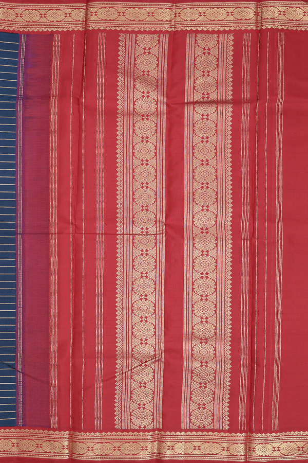 Kanchipuram Silk Saree In Prussian Blue With Stripes Design
