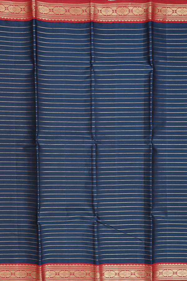 Kanchipuram Silk Saree In Prussian Blue With Stripes Design