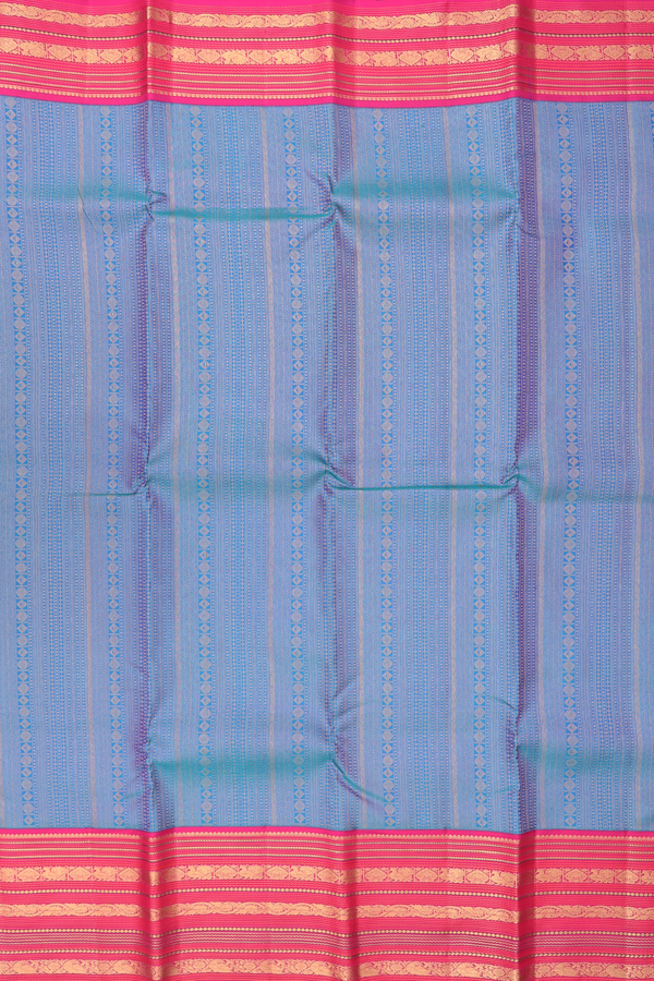 Kanchipuram Silk Saree In Prussian Blue With Stripes Design