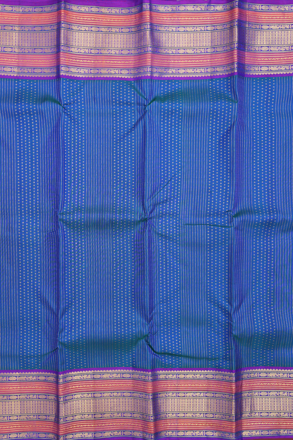 Kanchipuram Silk Saree In Prussian Blue With Stripes Design