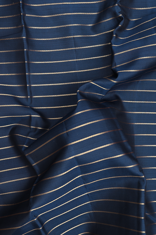 Kanchipuram Silk Saree In Prussian Blue With Stripes Design