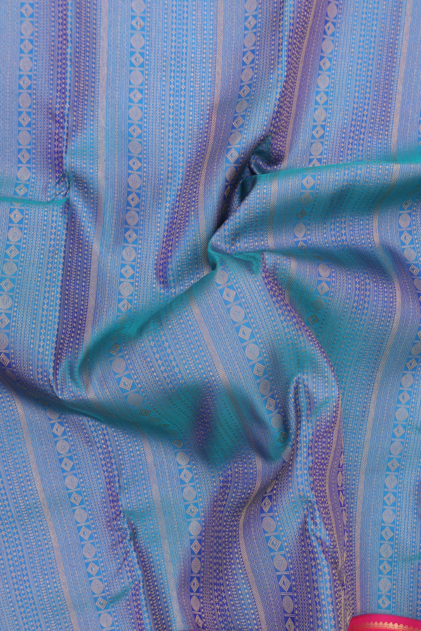 Kanchipuram Silk Saree In Prussian Blue With Stripes Design