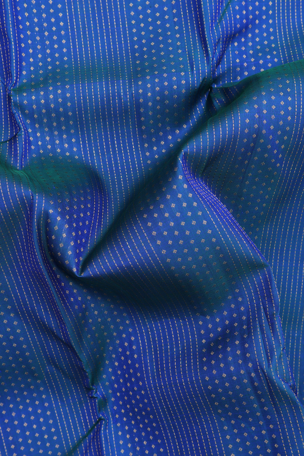 Kanchipuram Silk Saree In Prussian Blue With Stripes Design