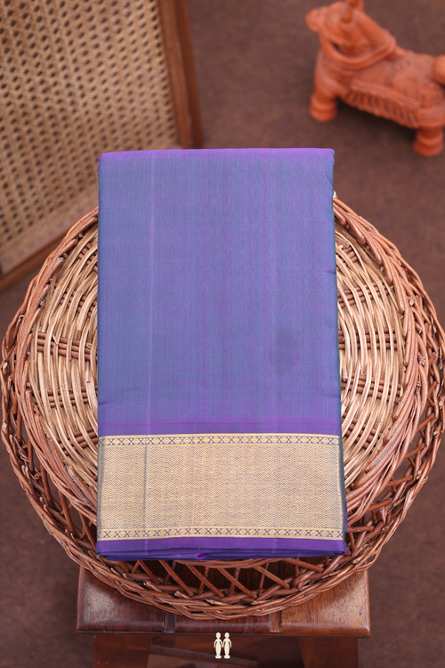 Kanchipuram Silk Saree In Prussian Blue With Zari Border