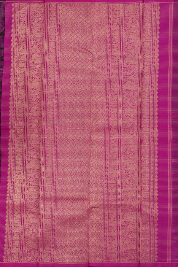 Kanchipuram Silk Saree In Purple Along Checks With Buttas