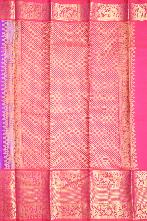 Kanchipuram Silk Saree In Purple Along Checks With Buttas