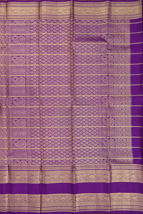 Kanchipuram Silk Saree In Purple Along Checks With Buttas