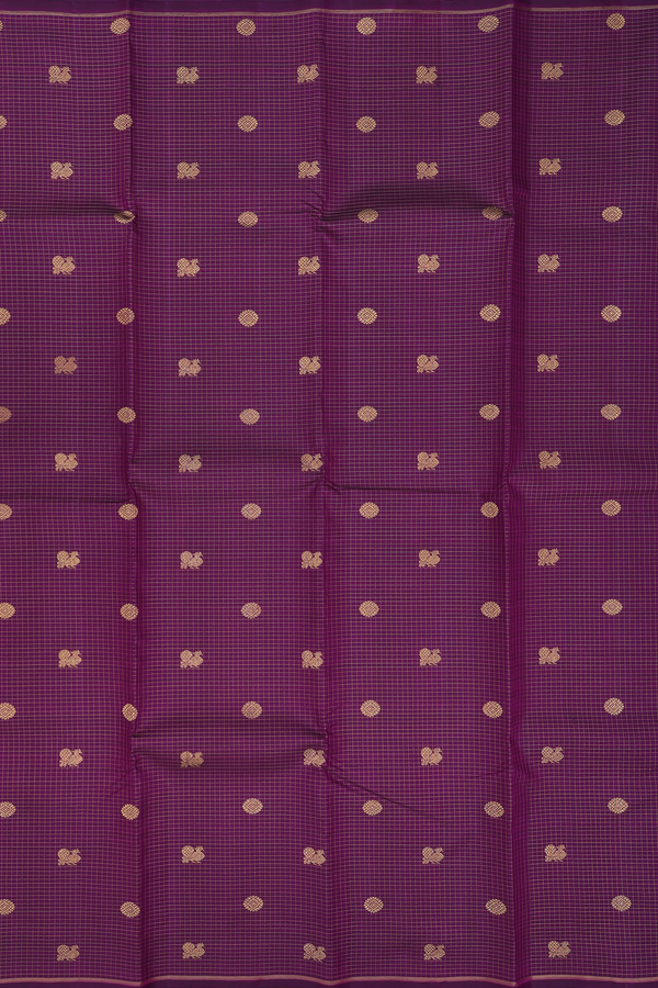 Kanchipuram Silk Saree In Purple Along Checks With Buttas