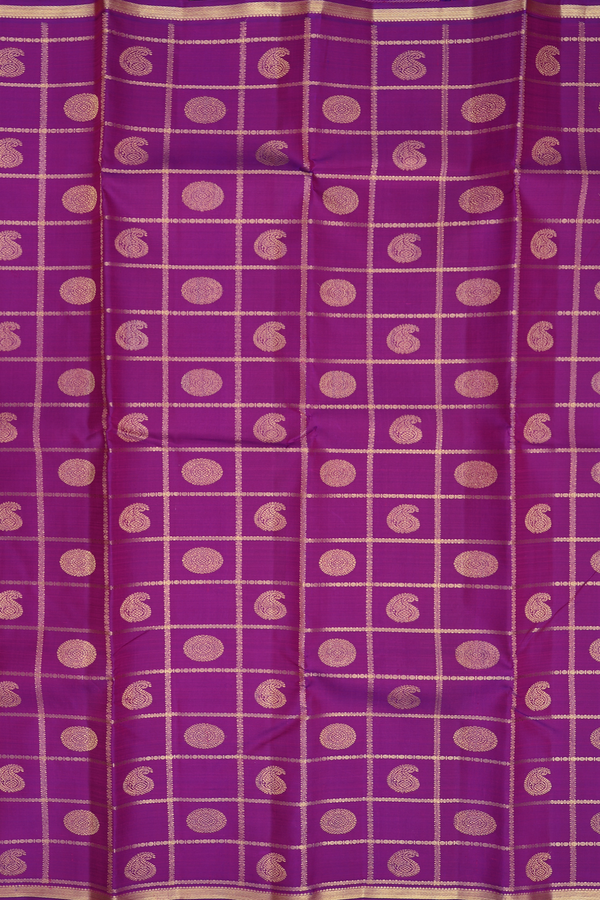 Kanchipuram Silk Saree In Purple Along Checks With Buttas