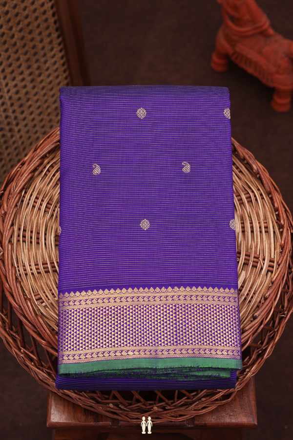 Kanchipuram Silk Saree In Purple Along Stripes With Buttas