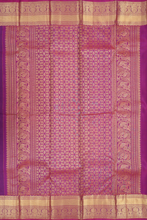 Kanchipuram Silk Saree In Purple Along Stripes With Buttas
