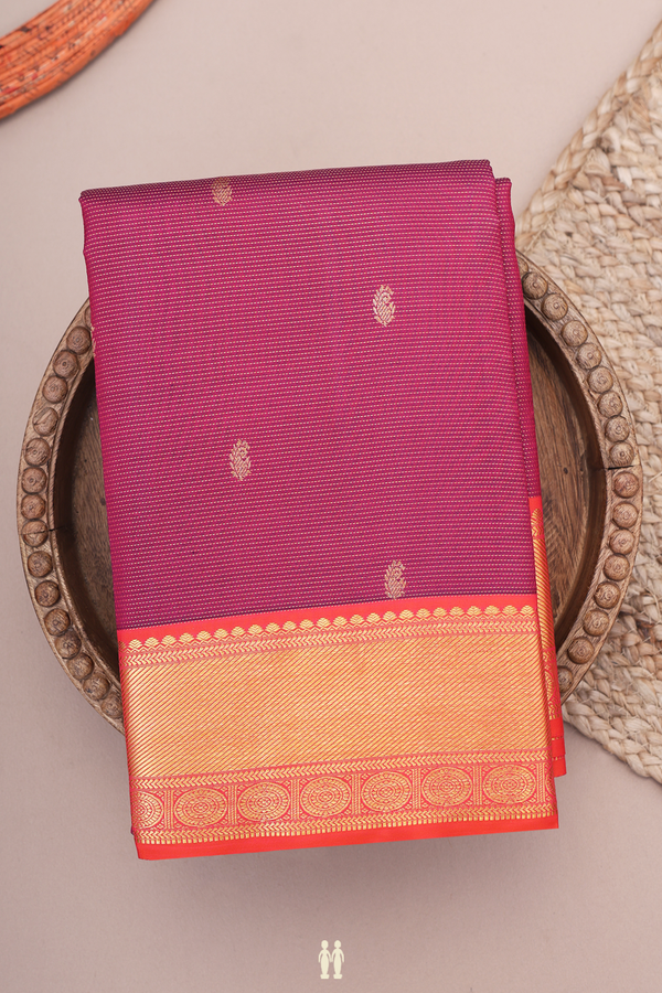 Kanchipuram Silk Saree In Purple Along Stripes With Buttas