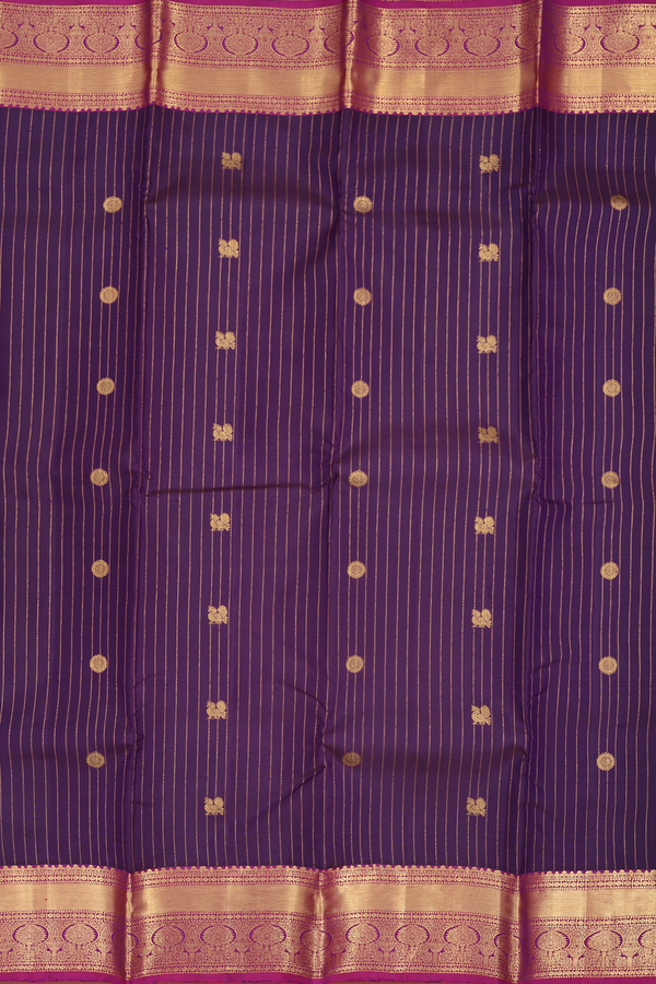 Kanchipuram Silk Saree In Purple Along Stripes With Buttas
