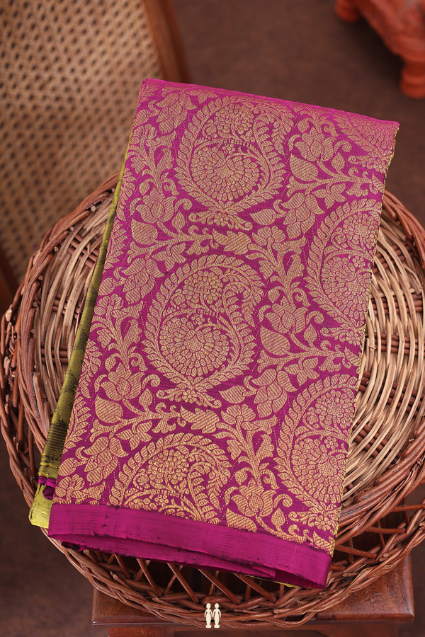 Kanchipuram Silk Saree In Purple And Green With Half And Half