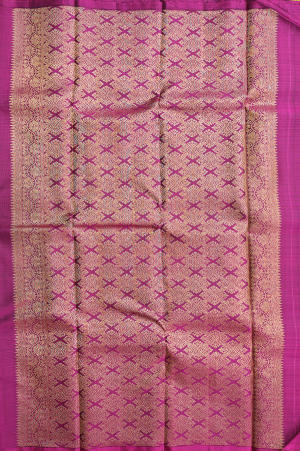 Kanchipuram Silk Saree In Purple And Green With Half And Half
