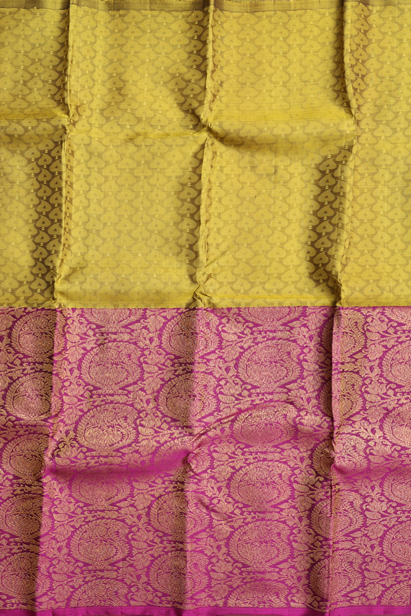 Kanchipuram Silk Saree In Purple And Green With Half And Half