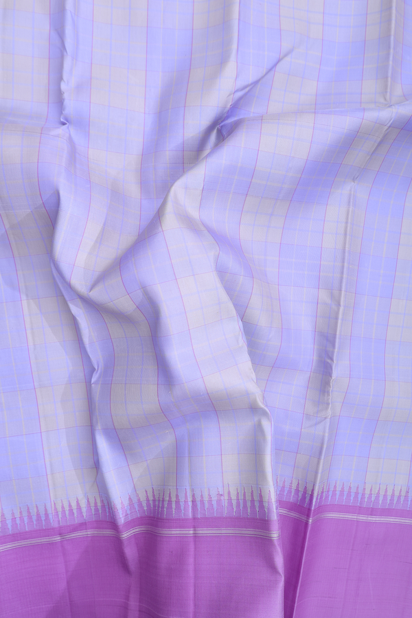 Kanchipuram Silk Saree In Purple And Grey With Checks Design