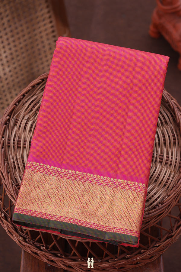 Kanchipuram Silk Saree In Purple And Orange With Checks Design