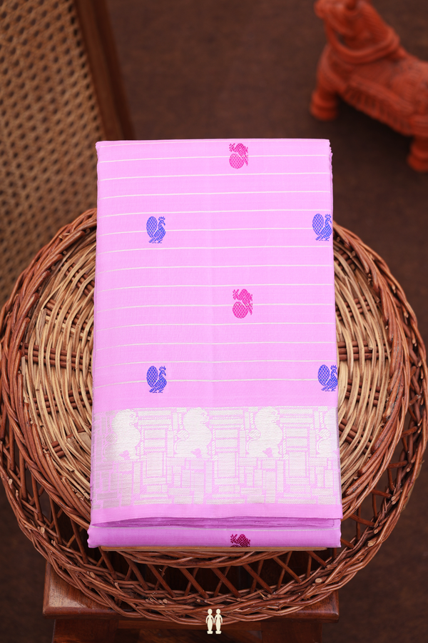 Kanchipuram Silk Saree Lotus Pink Along Stripes With Buttas