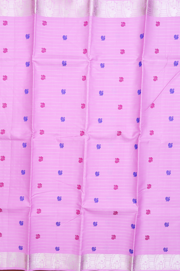 Kanchipuram Silk Saree Lotus Pink Along Stripes With Buttas