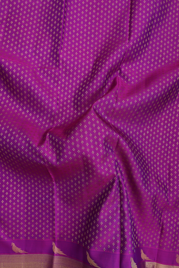 Kanchipuram Silk Saree In Grape Purple With Floral Buttis