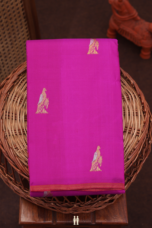 Kanchipuram Silk Saree In Purple Rose With Parrot Buttas