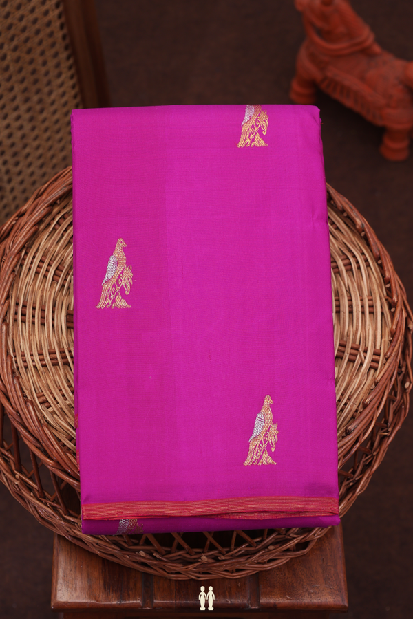 Kanchipuram Silk Saree In Purple Rose With Parrot Buttas