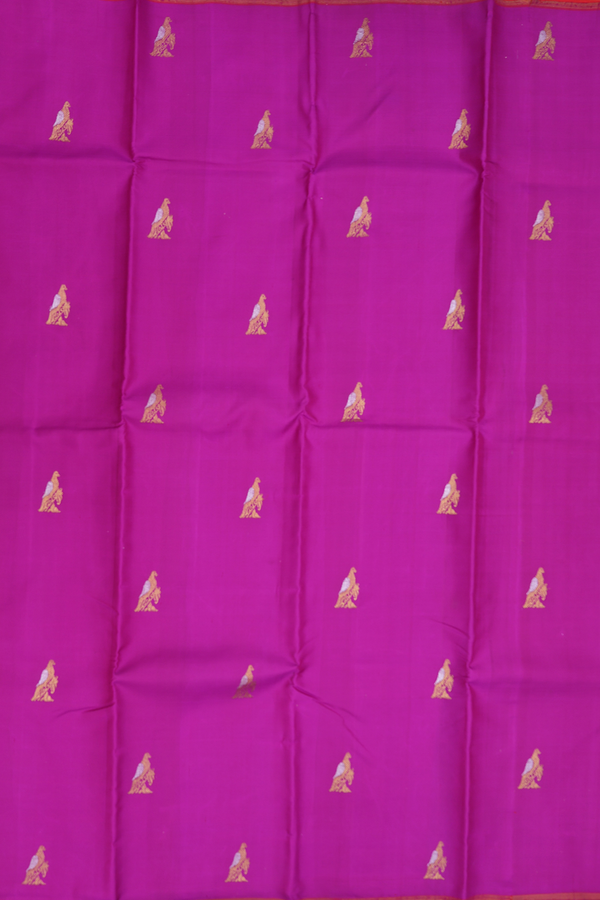 Kanchipuram Silk Saree In Purple Rose With Parrot Buttas