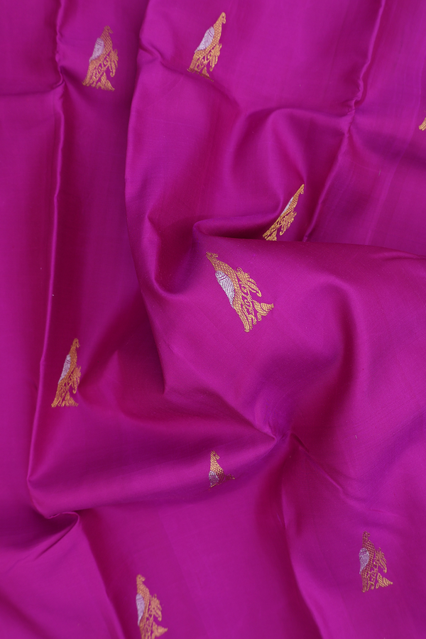 Kanchipuram Silk Saree In Purple Rose With Parrot Buttas
