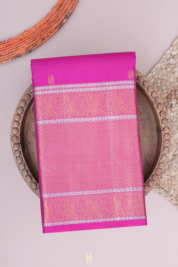 Kanchipuram Silk Saree In Purple Rose With Peacock Buttas