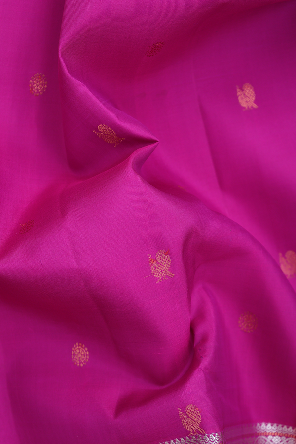 Kanchipuram Silk Saree In Purple Rose With Peacock Buttas