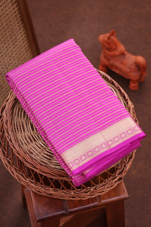 Kanchipuram Silk Saree In Purple Rose With Stripes Design