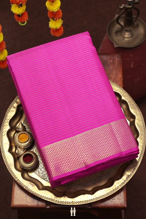 Kanchipuram Silk Saree In Purple Rose With Stripes Design