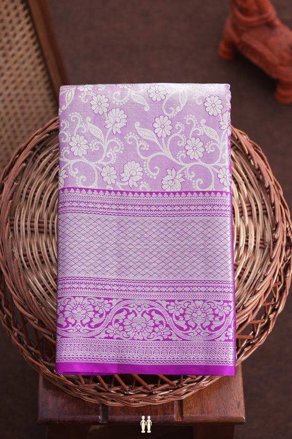 Kanchipuram Silk Saree In Purple Tissue With Floral Design