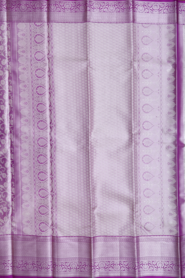 Kanchipuram Silk Saree In Purple Tissue With Floral Design