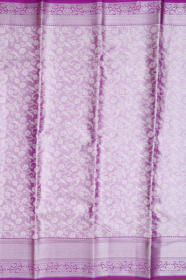 Kanchipuram Silk Saree In Purple Tissue With Floral Design