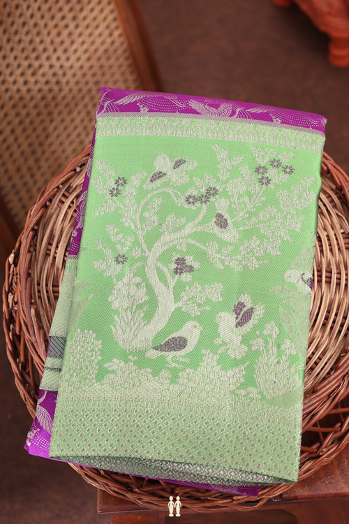 Kanchipuram Silk Saree In Purple With Birds Design