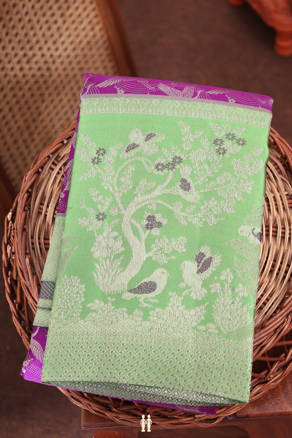 Kanchipuram Silk Saree In Purple With Birds Design