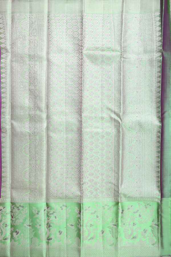 Kanchipuram Silk Saree In Purple With Birds Design